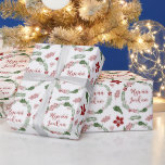 Papier Cadeau Merry Christmas Wreath finlandais, Hyvää joulua<br><div class="desc">Vacances de Noël vert et rouge couronne design emballage cadeau avec les mots Joyeux Noël en finnois : Hyvää joulua</div>
