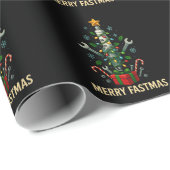 Papier Cadeau Merry Fastmas Spark Plug Christmas Tree Mechanic (Coin rond)