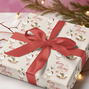 Papier Cadeau Merry Goosemas Oie de Noël Fantaisiste