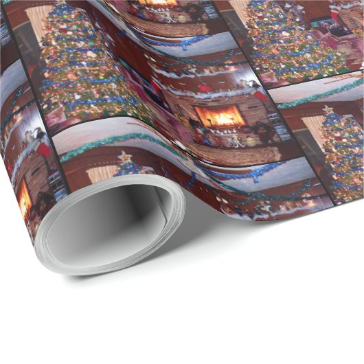 PAPIER CADEAU MERRY NOËL, CHEMINÉE (Coin rond)