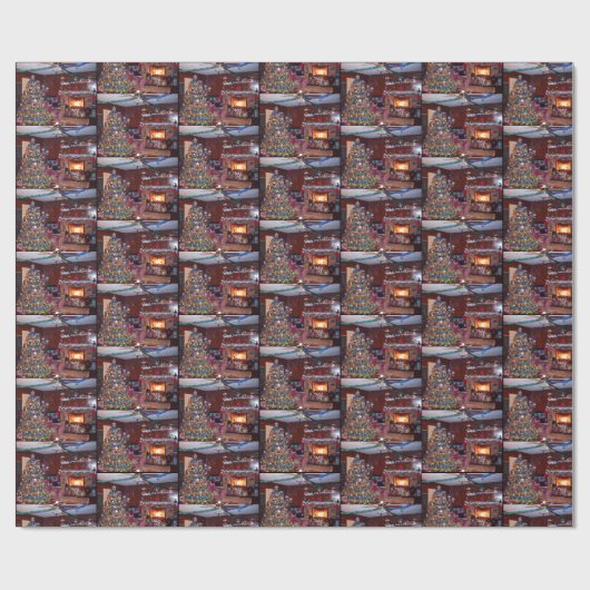 PAPIER CADEAU MERRY NOËL, CHEMINÉE (Plat)