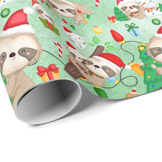 Papier Cadeau Merry Slothmas enrobage papier rouleau (Coin rond)