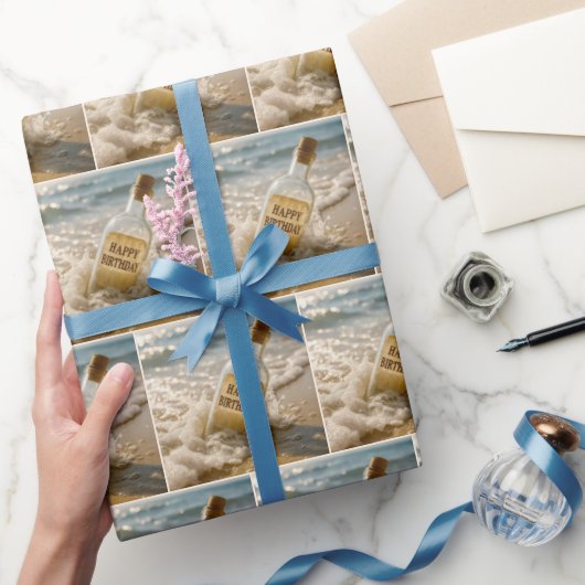 Papier Cadeau Message d'anniversaire dans une bouteille (Cadeaux)