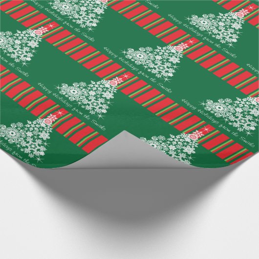 Papier Cadeau Message d'arbre de Noël à flocon vert à motif (Coin)