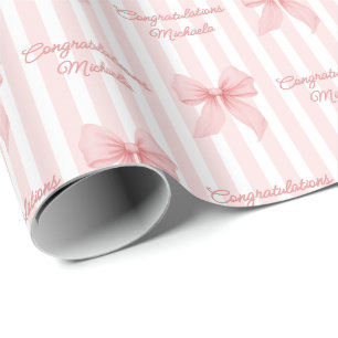 Papier Cadeau Message personnalisé Nœuds Coquette Rose Félicitat
