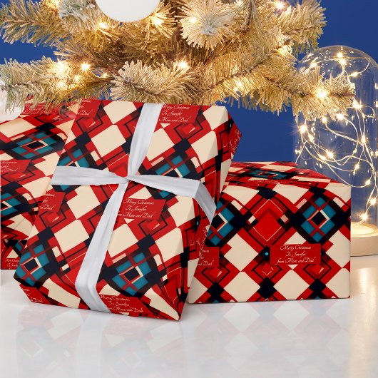 Papier Cadeau Message personnalisé sur Noël géométrique