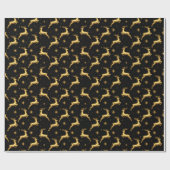 Papier Cadeau Metallic Gold and Black Reindeer and Stars (Plat)
