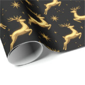 Papier Cadeau Metallic Gold and Black Reindeer and Stars (Coin rond)