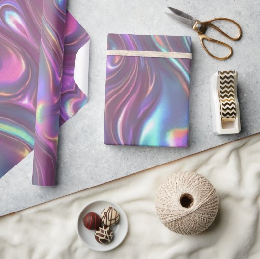 Papier Cadeau Metallic Iridescent Rainbow Pink Aqua Purple  (Artisanat)