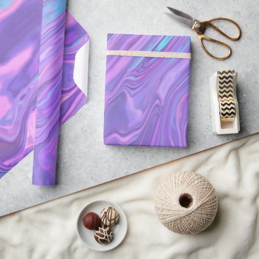 Papier Cadeau Metallic Iridescent Rainbow Pink Aqua Purple  (Artisanat)
