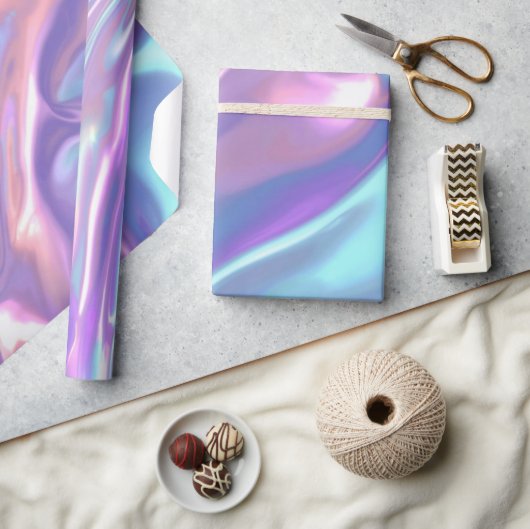 Papier Cadeau Metallic Iridescent Rainbow Pink Aqua Purple  (Artisanat)