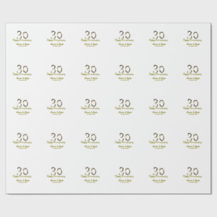 Papier Cadeau Métallisé or 30e Joyeux anniversaire ajoutez nom