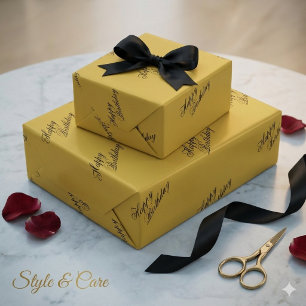 Papier cadeau métallisé or pour Joyeux Anniversair