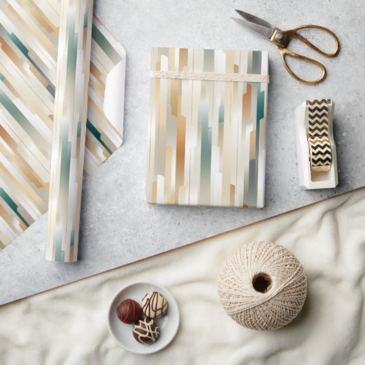 Papier Cadeau Métallurgique, Argent et Rose Gold Stripes Design (Artisanat)