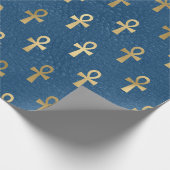 Papier Cadeau Métallurgique égyptien Ankh sur le bleu (Coin)