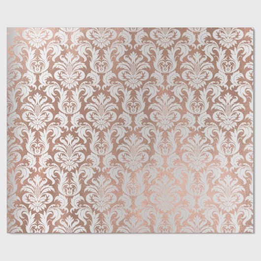 Papier Cadeau Métallurgique Rose Or Coppe Gris Argent Damas (Plat)