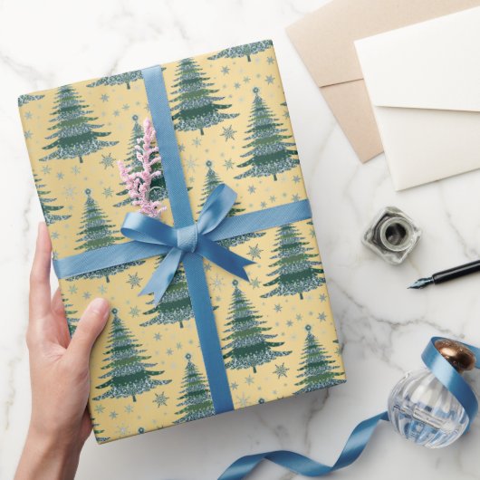 Papier Cadeau Métallurgique Vert Noël Arbres Motif (Cadeaux)