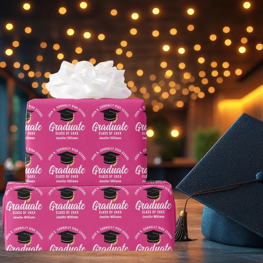 Papier Cadeau Mete Hot Pink Graduate personnalisée