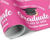 Papier Cadeau Mete Hot Pink Graduate personnalisée (Coin rond)