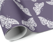 Papier Cadeau Météorite violet et papillons d'artisanat (Coin rond)