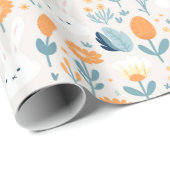 Papier Cadeau Mets Lapins Printemps Bleu Et Orange Pastel (Coin rond)