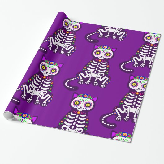 Papier Cadeau mexicaine halloween chat squelette folklore (Déroulé)