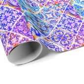 Papier Cadeau Mexicaine Sicilienne Méditerranée pourpre carreaux (Coin rond)