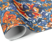 Papier Cadeau Mexique Talavera Carrelage Poterie Orange Bleu (Coin rond)