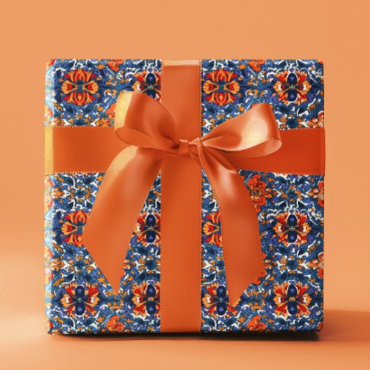 Papier Cadeau Mexique Talavera Carrelage Poterie Orange Bleu