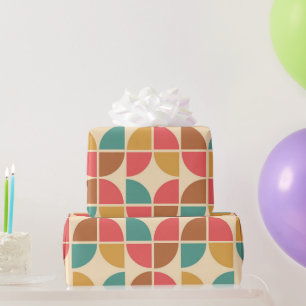 Papier Cadeau Mi-siècle Abstrait Géométrique Rouge Turquoise Mou