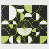 Papier Cadeau Mi-siècle Cercles modernes Moitié Chartreuse noire (Plat)