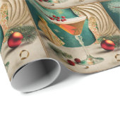 Papier Cadeau Mi-Siècle Cocktail de Noël Fête Happy Hour (Coin rond)