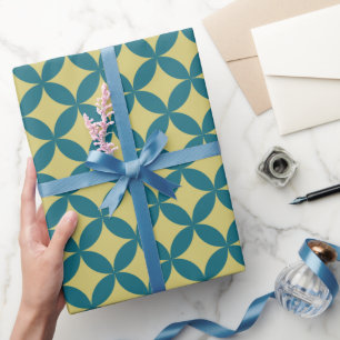 Papier Cadeau Mi-siècle Mod Géométrique Rétro Moderne Bleu Vert