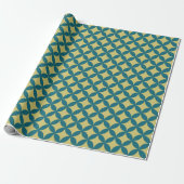 Papier Cadeau Mi-siècle Mod Géométrique Rétro Moderne Bleu Vert (Déroulé)