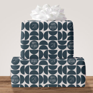Papier Cadeau Mi-siècle moderne Anniversaire Rétro 21e Bleu Noir