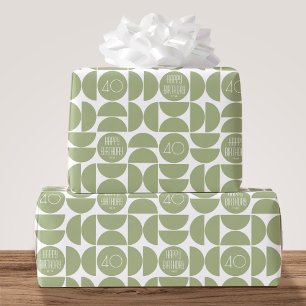 Papier Cadeau Mi-siècle moderne Anniversaire Rétro 40e Vert