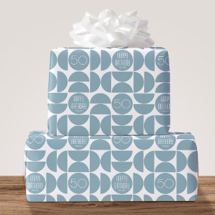Papier Cadeau Mi-siècle moderne Anniversaire Rétro 50e Bleu