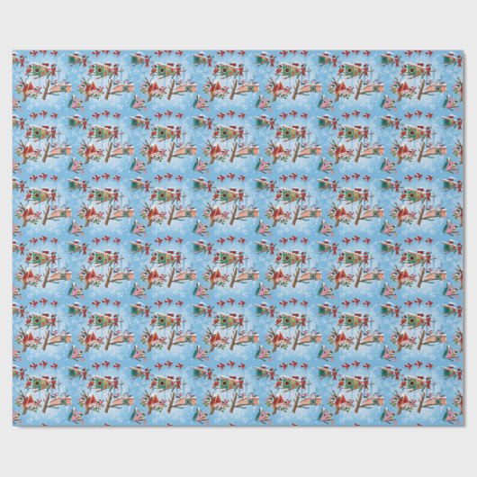 Papier Cadeau Mi-Siècle moderne Birdhouses Cadeau de Noël envelo (Plat)