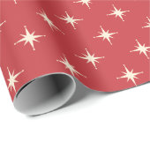 Papier Cadeau Mi-siècle Moderne Retro Dark Red étoiles Atomique (Coin rond)