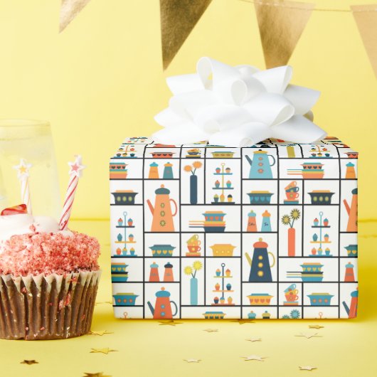 Papier Cadeau Mi-siècle Moderne Rétro Élégants Tablettes De Cuis (Fête d'anniversaire)