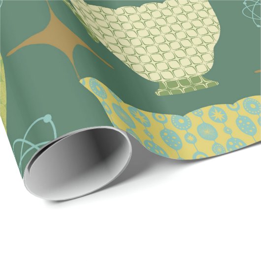 Papier Cadeau Mi-siècle Moderne Rétro Green Teup (Coin rond)