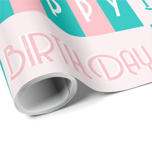 Papier Cadeau Mi-Siècle Moderne Rétro Joyeux Anniversaire Rose b (Coin rond)