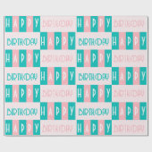 Papier Cadeau Mi-Siècle Moderne Rétro Joyeux Anniversaire Rose b (Plat)