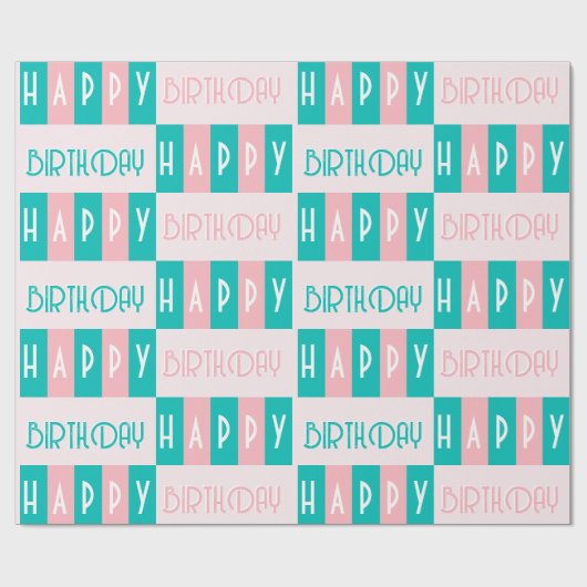 Papier Cadeau Mi-Siècle Moderne Rétro Joyeux Anniversaire Rose b (Plat)