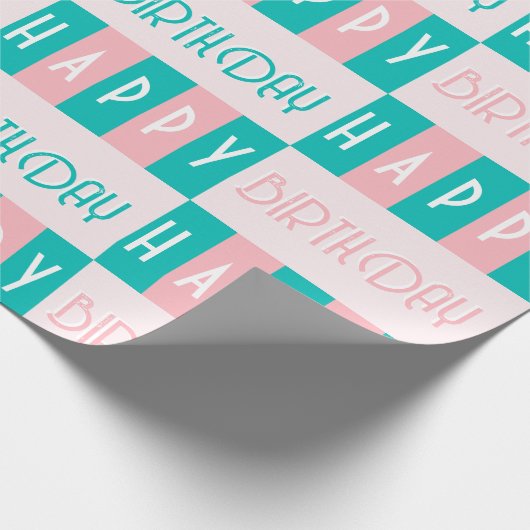 Papier Cadeau Mi-Siècle Moderne Rétro Joyeux Anniversaire Rose b (Coin)