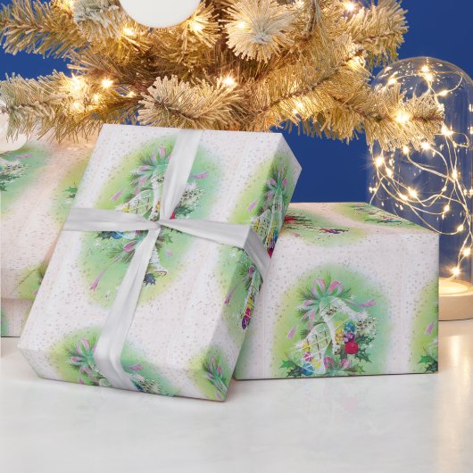 Papier Cadeau Mi-siècle Moderne Rétro Noël cloches Holly (Vacances)