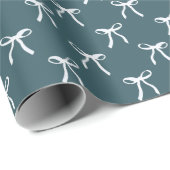 Papier Cadeau Mi-siècle Moderne Rétro Turquoise Bleu Bow Noël (Coin rond)