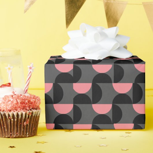 Papier Cadeau Mi-siècle moderne rose noir et gris (Fête d'anniversaire)