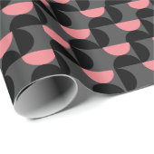 Papier Cadeau Mi-siècle moderne rose noir et gris (Coin rond)