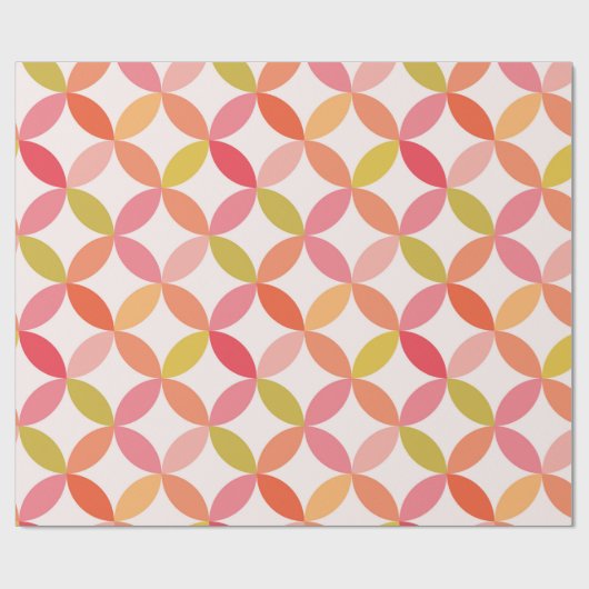Papier Cadeau Mi-siècle moderne rose rouge orange cercles (Plat)